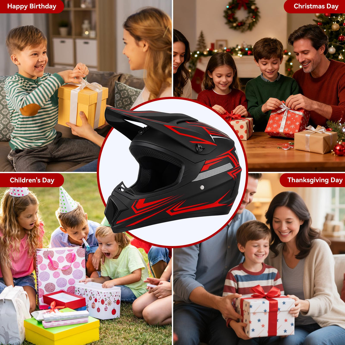 Youth Kids Full Face Motocross Helmet 4PCS Set DOT Approved Red XL C2382