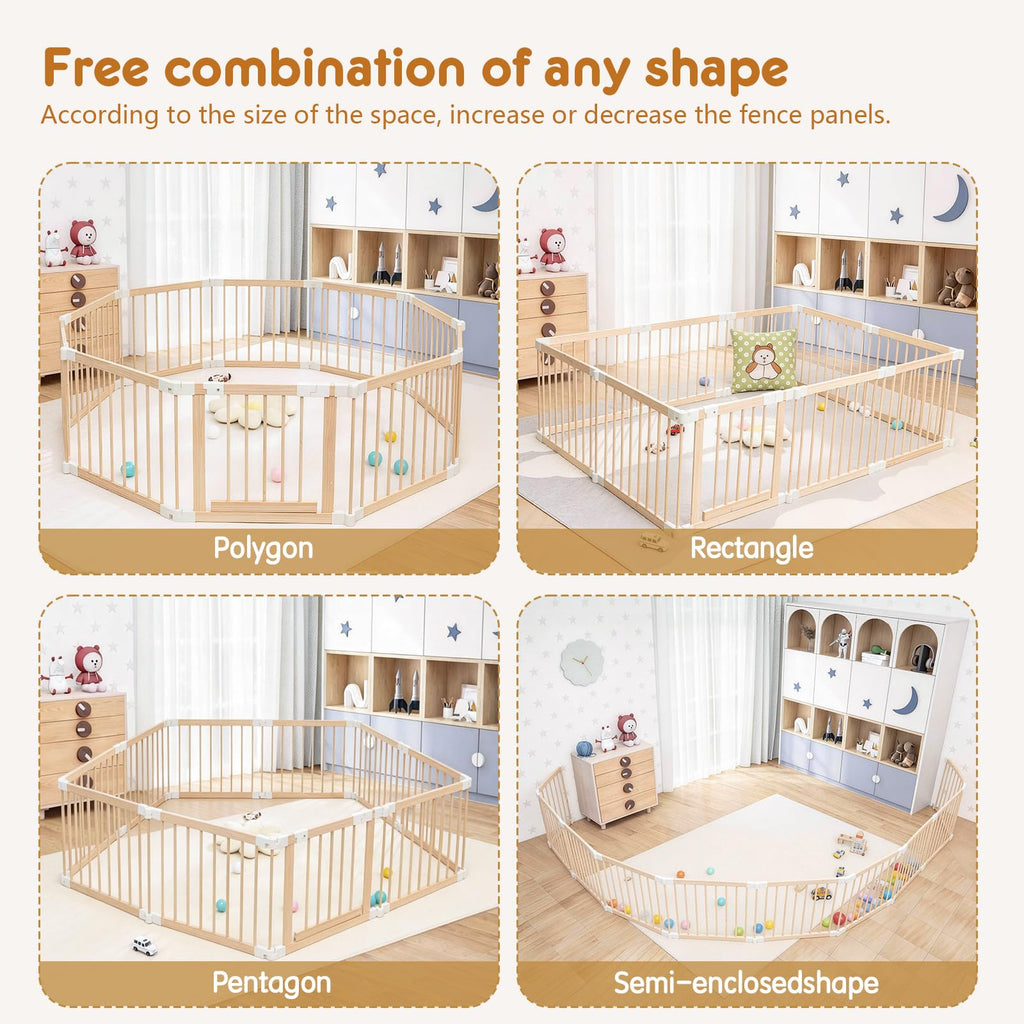 Foldable Wooden Playpen with Gate G838796