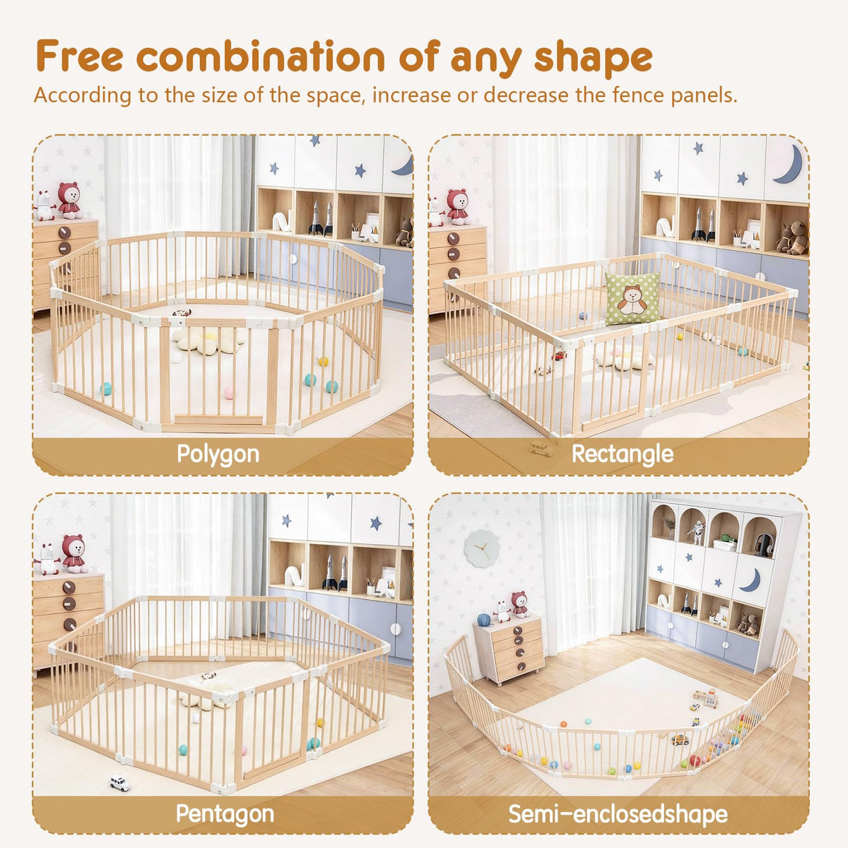 Foldable Wooden Playpen with Gate G838796