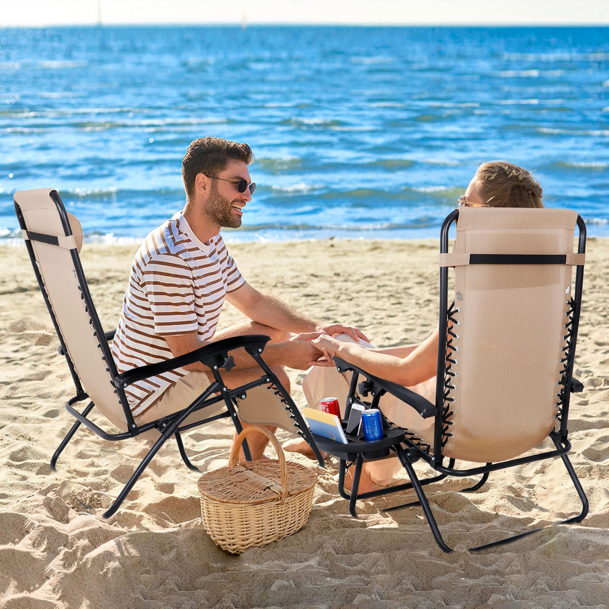 Zero Gravity Lounge Chairs Set of 2 Adjustable Folding Recliners with Cup Holders P81811