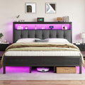 King Bed Frame with Charging Station Black K957597