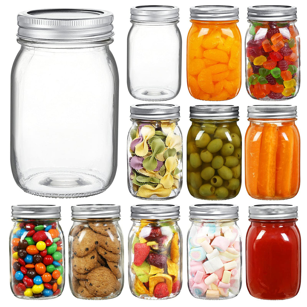 16 oz Clear Glass Mason Jars with Lids and Bands, 12 Pack R584