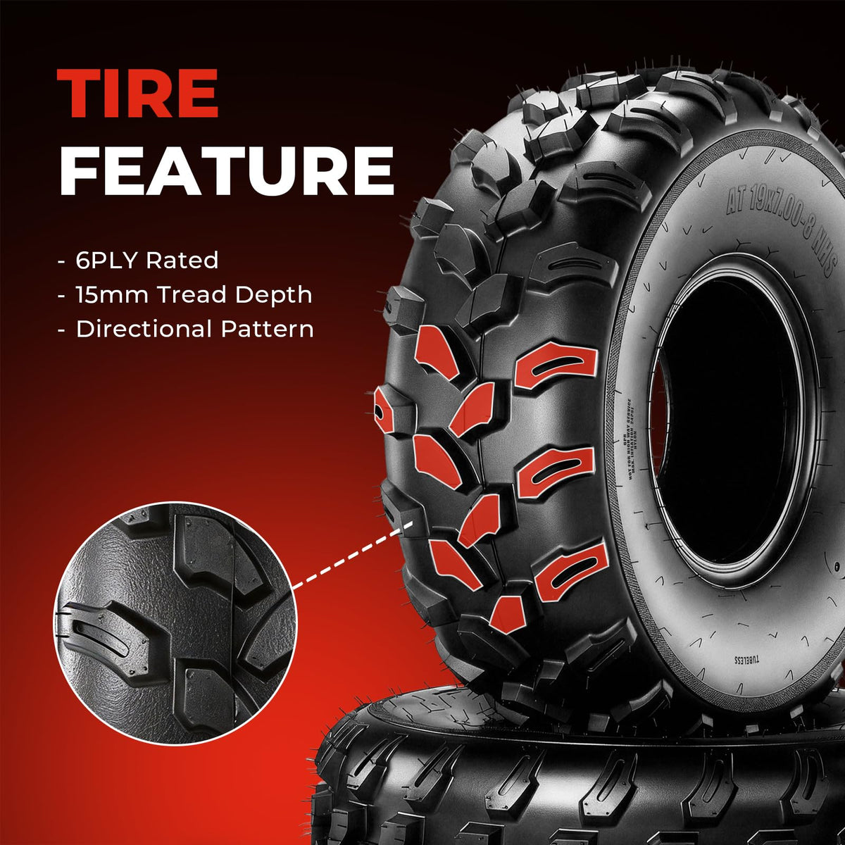 Set of 2 19x7-8 6 Ply Tubeless ATV Tires O5125