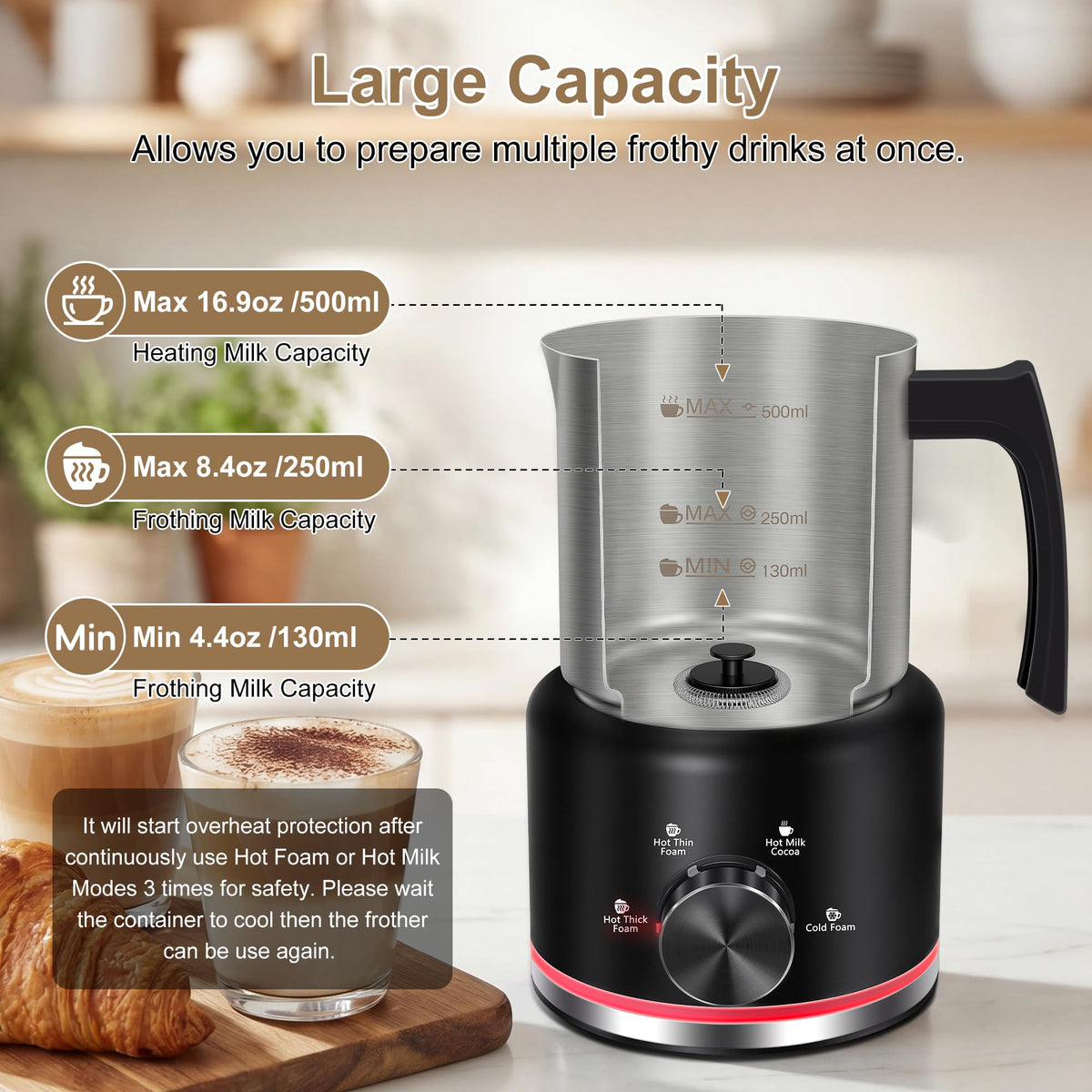 Black Electric Milk Frother and Steamer N83948