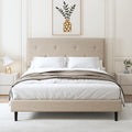 Queen Size Beige Linen Bed Frame with Adjustable Headboard E584762
