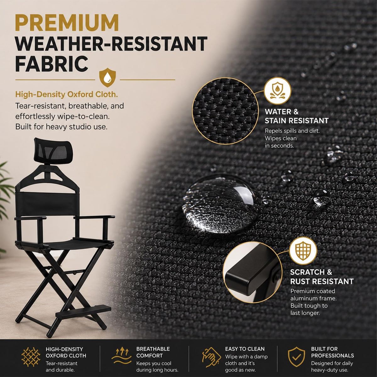 Tall Folding Directors Chair with Adjustable Headrest G59087