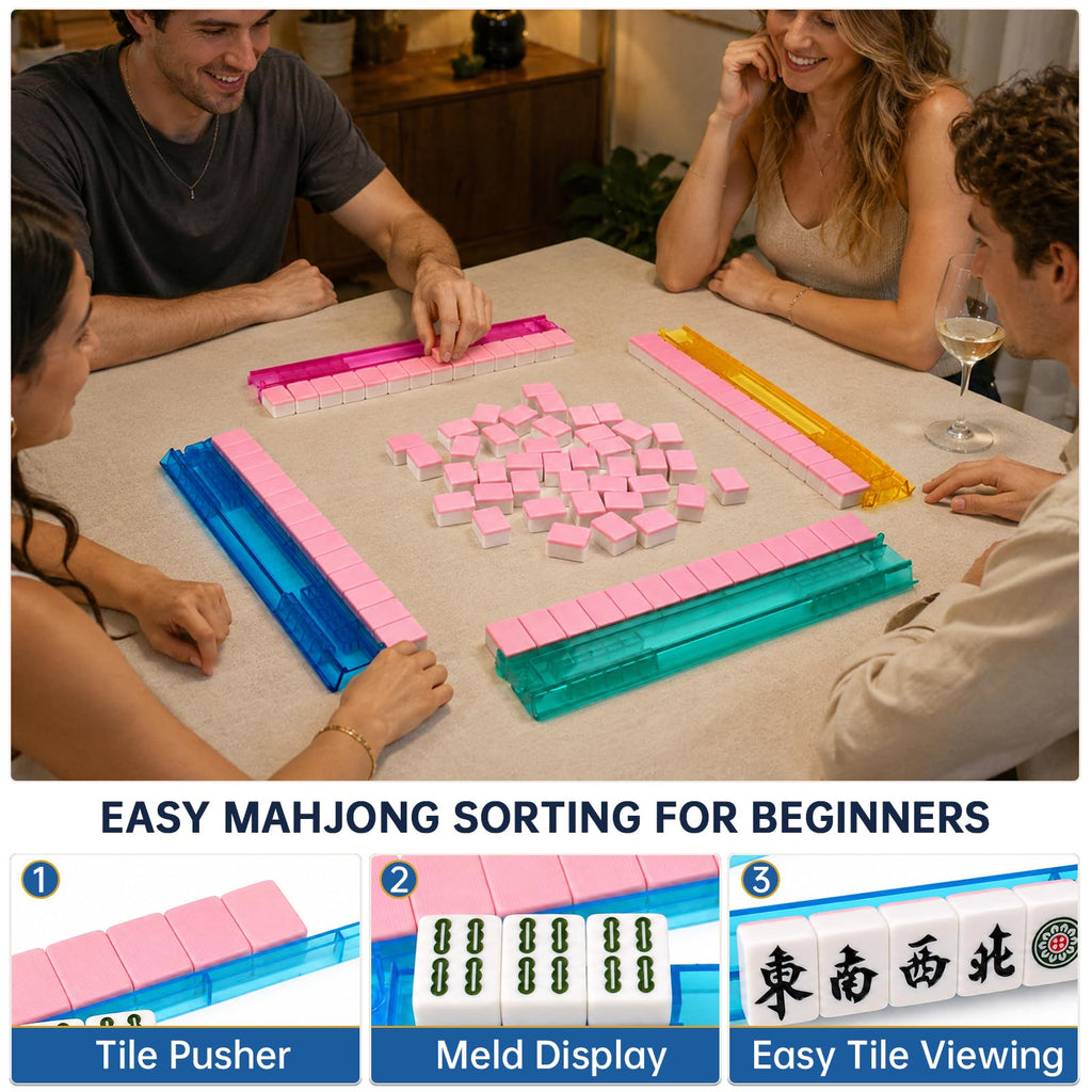 Acrylic Mahjong Racks with Pusher, Set of 4 Q579165