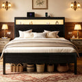 Full Bed Frame with 2-Tier Storage Headboard T17053