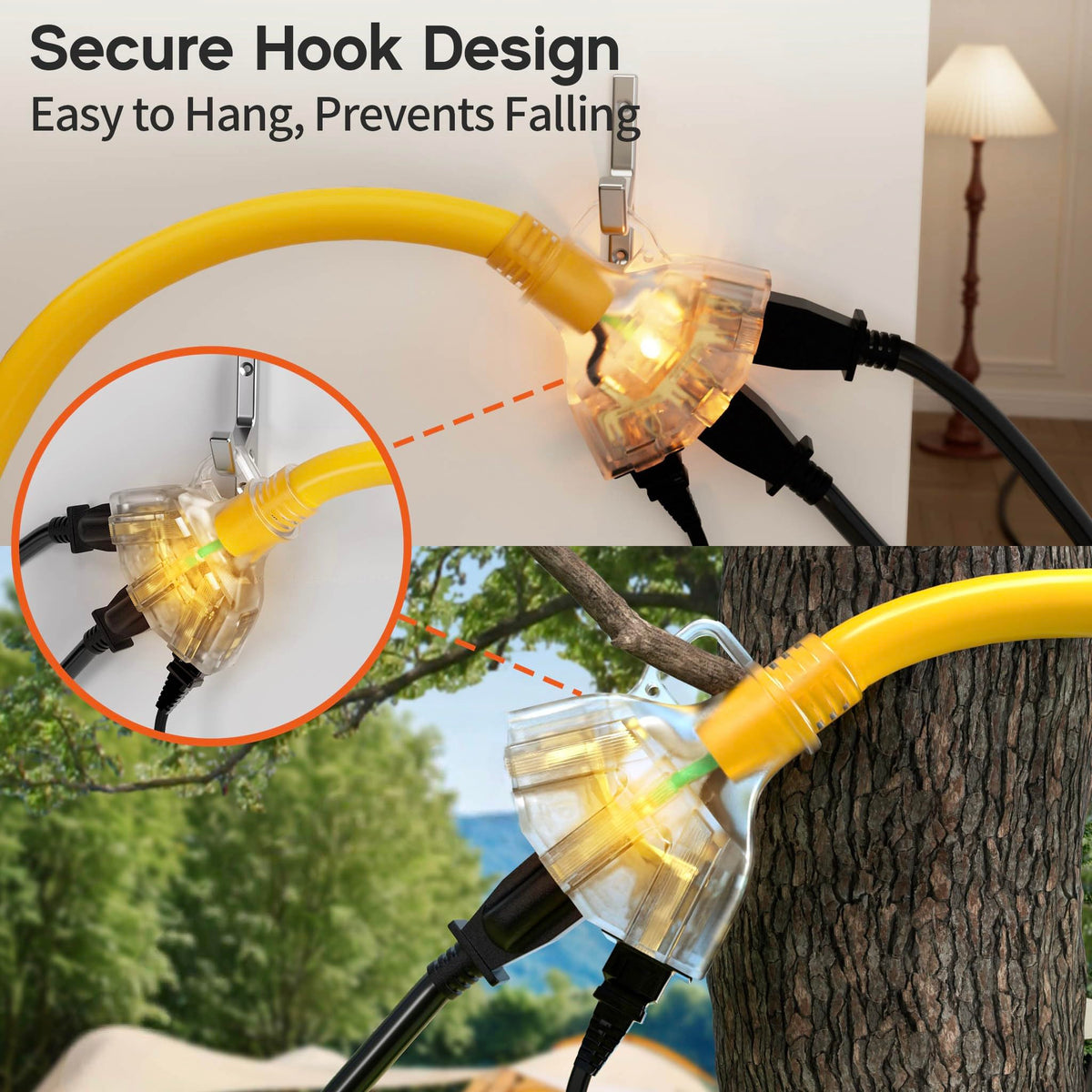 100FT 10 Gauge Extension Cord with Multiple Outlets Yellow I516288