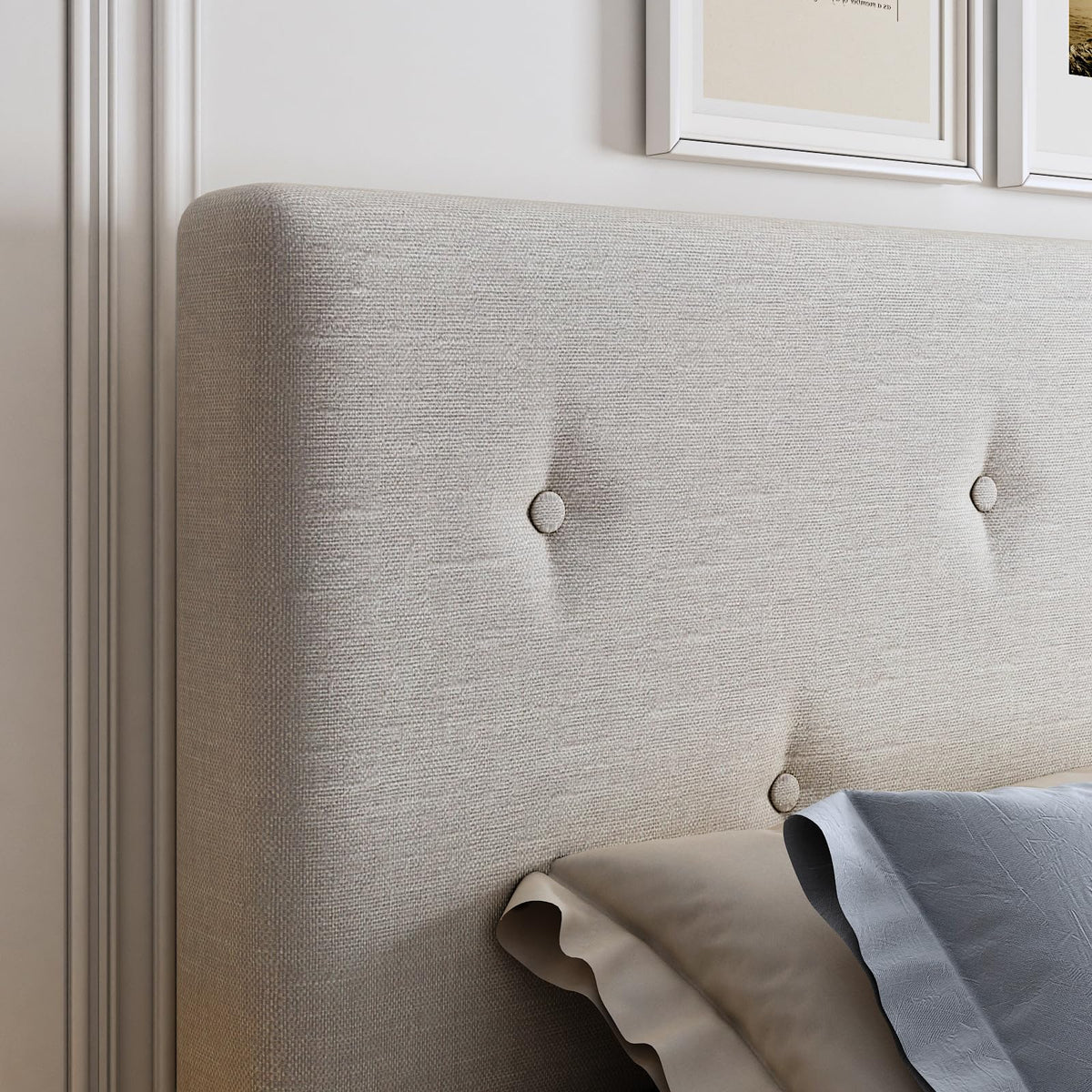 Queen Size Beige Linen Bed Frame with Adjustable Headboard E584762