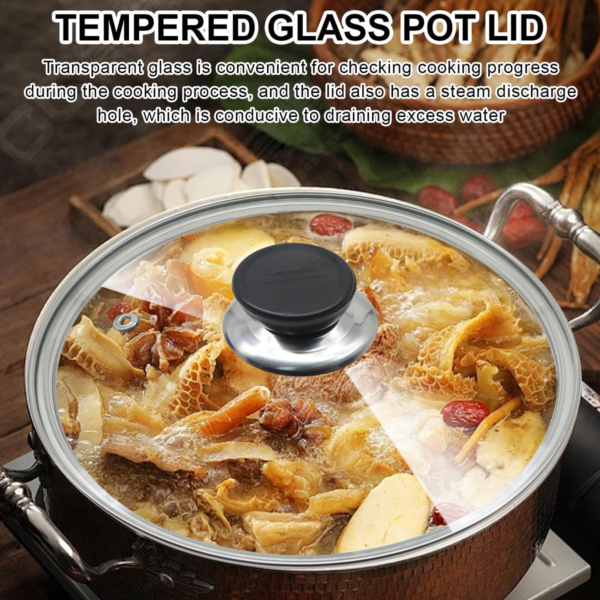 8 Inch Tempered Glass Lid with Stainless Steel Rim T79294