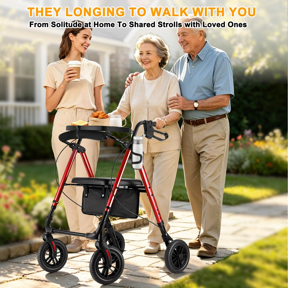 Foldable Rollator Walker with Seat & Tray N669697