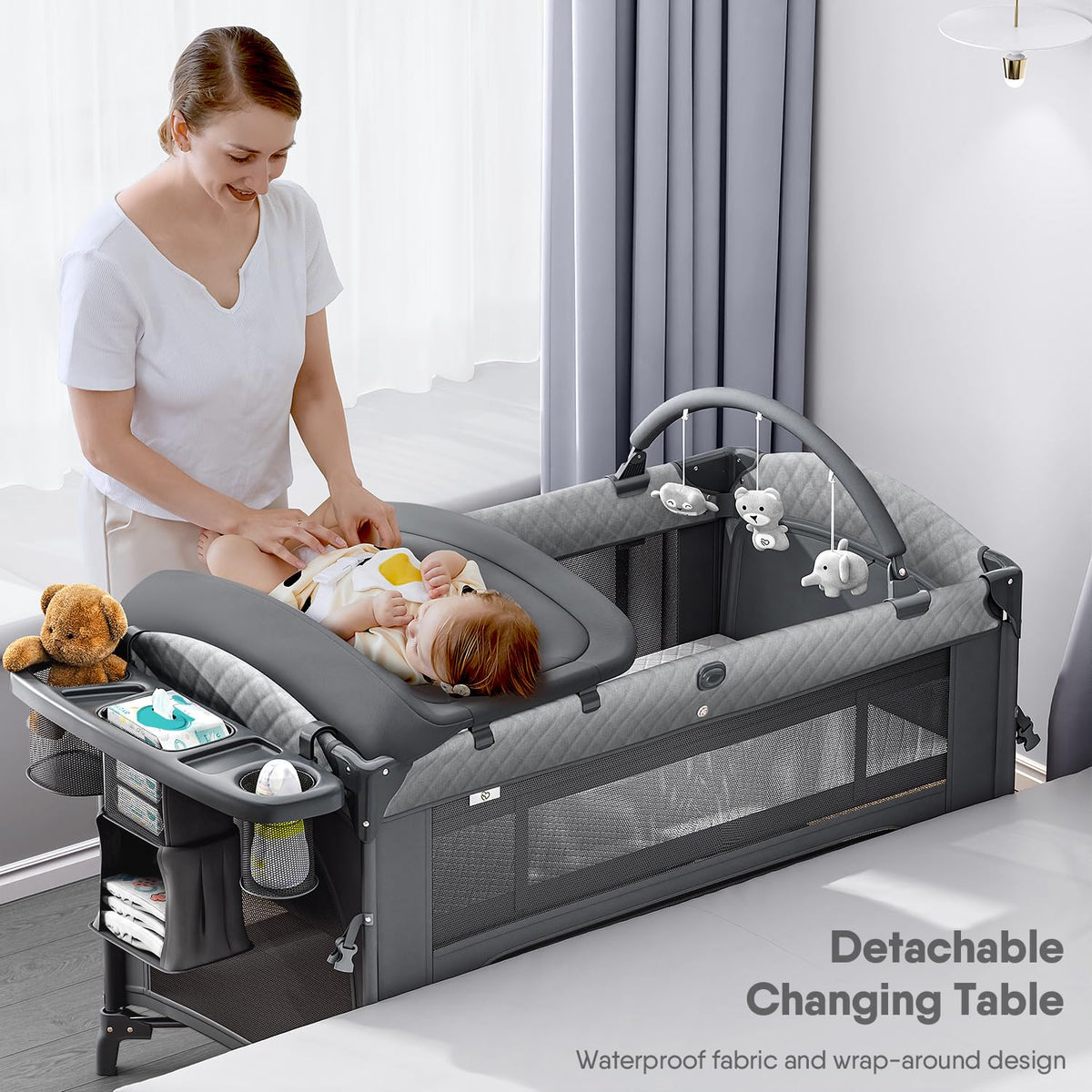 Baby Bassinet, Pack n Play, Bedside Crib Sleeper, Diaper Changer D332460