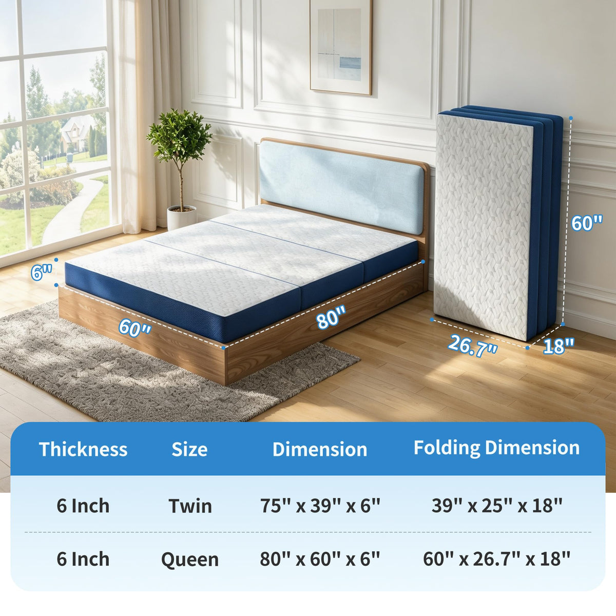 Queen 6 Inch Foldable Gel Memory Foam Mattress N72361