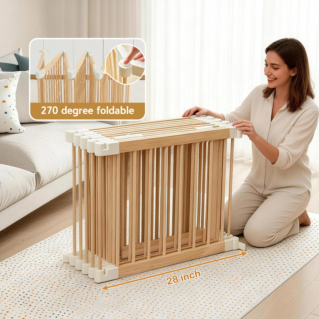 Foldable Wooden Playpen with Gate G838796