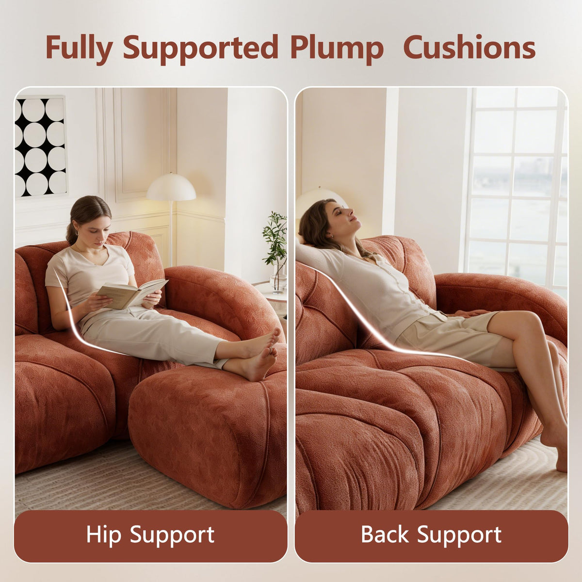L-Shaped Orange Velvet Tufted Sofa with Ottoman K771