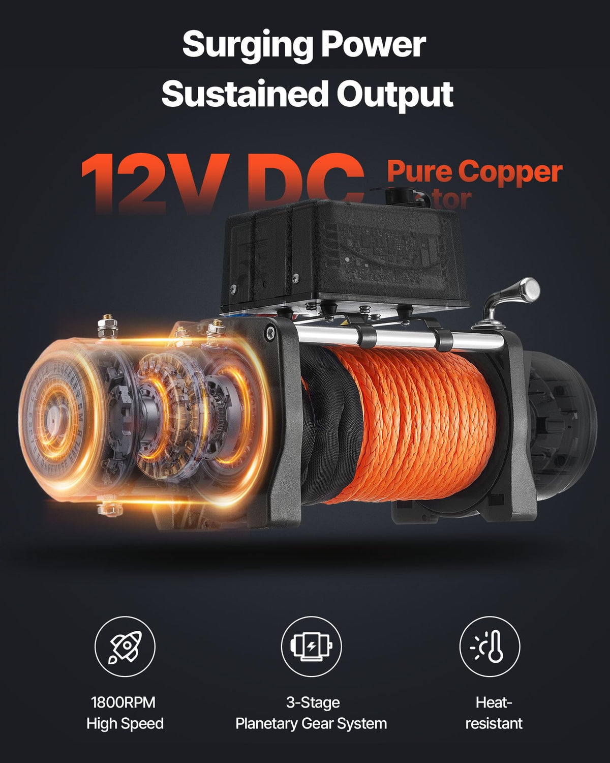 13,500 lb 12V DC Electric Truck Winch with Synthetic Rope N48770