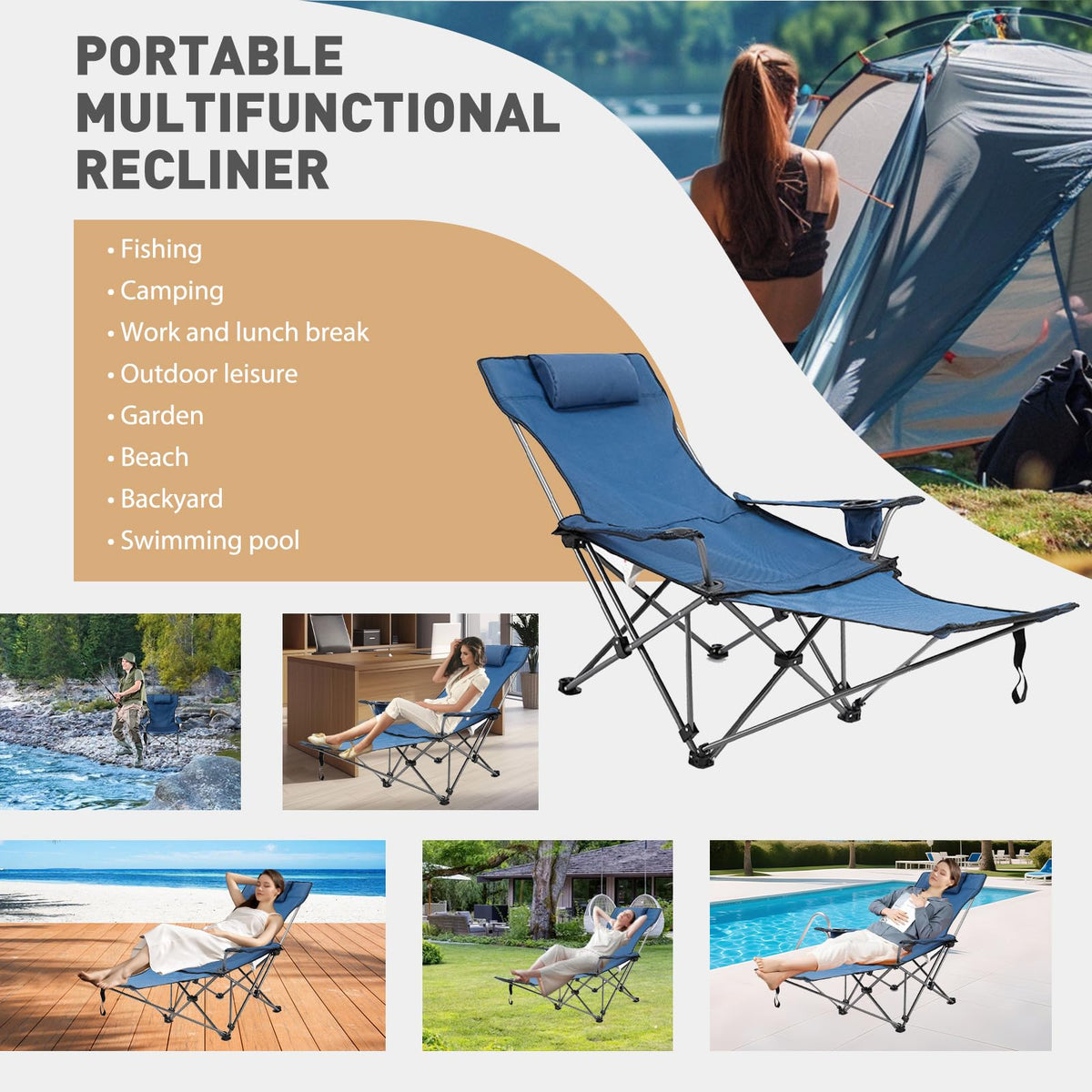 Zero Gravity Reclining Folding Chair with Footrest Cup Holder R9739