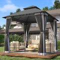 8'x8' Gray Gazebo with Double Roof & Mosquito Netting A82862