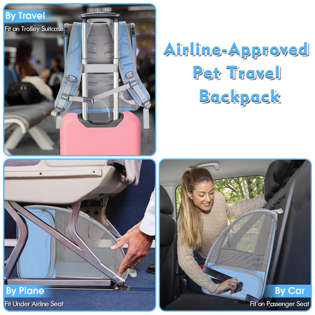 Blue Collapsible Cat Backpack Carrier with Mesh K5855