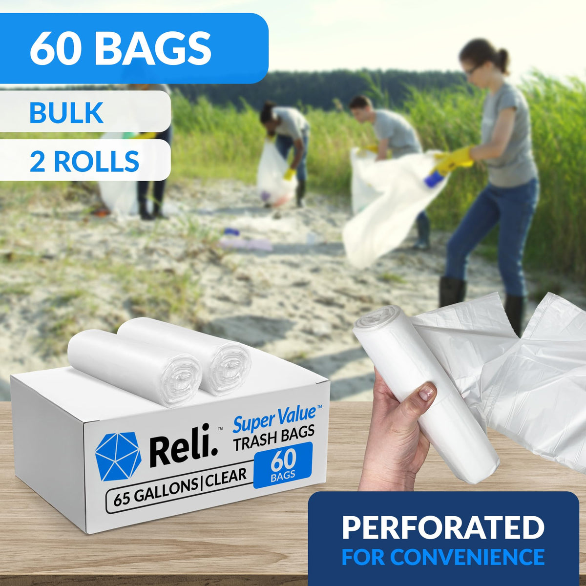 65 Gallon Heavy Duty Trash Bags B78655
