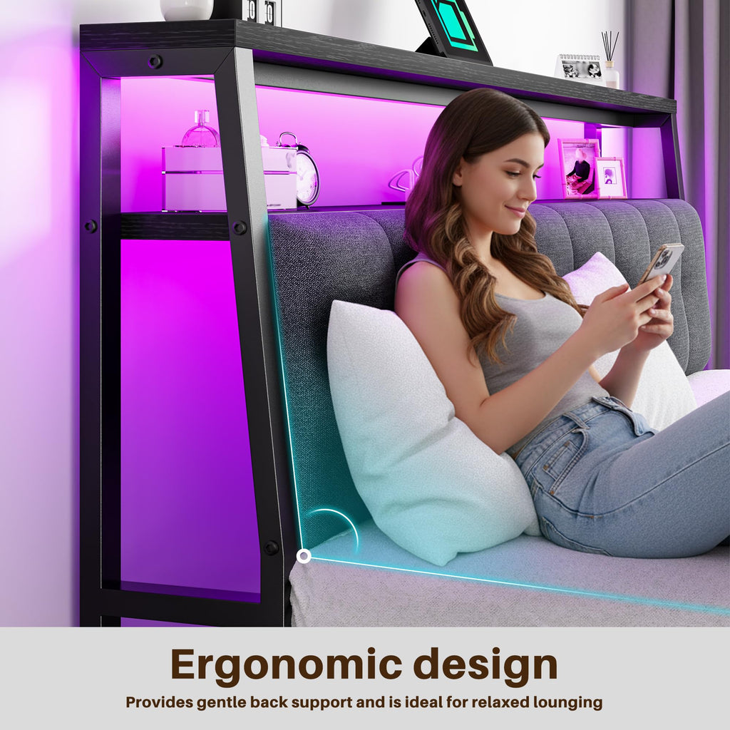 King Bed Frame with Charging Station Black K957597