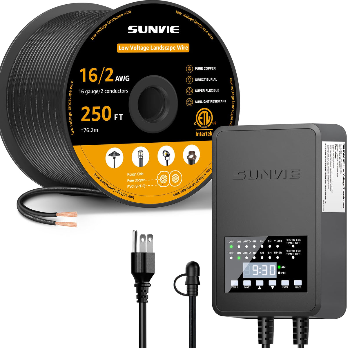250FT 16/2 Low Voltage Wire and 200W Landscape Transformer D1934