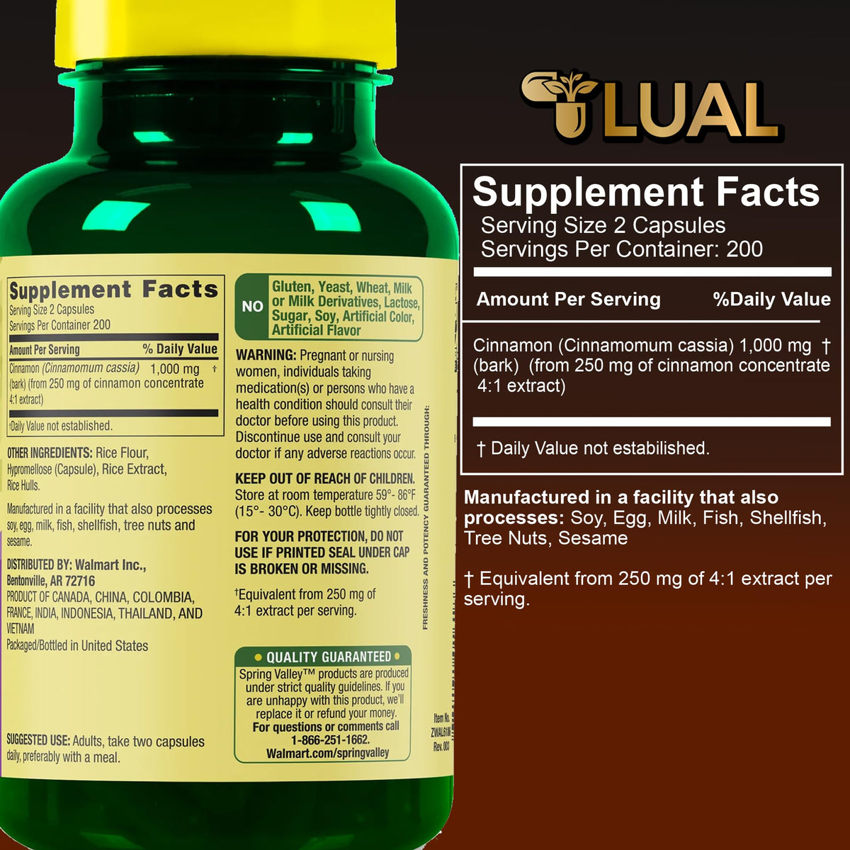 Cinnamon Supplement 1000mg 400 Vegetarian Capsules Q6790