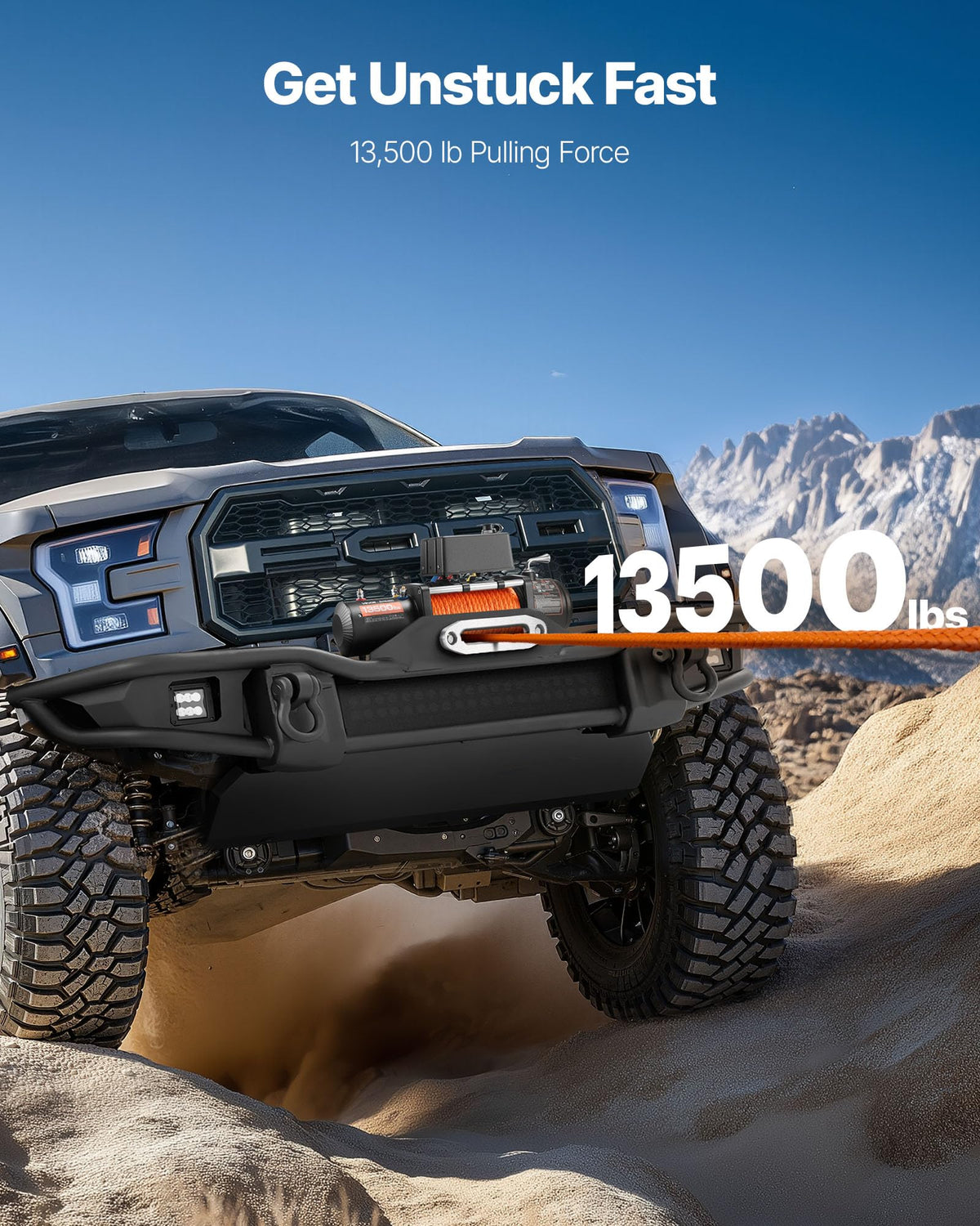 13,500 lb 12V DC Electric Truck Winch with Synthetic Rope N48770