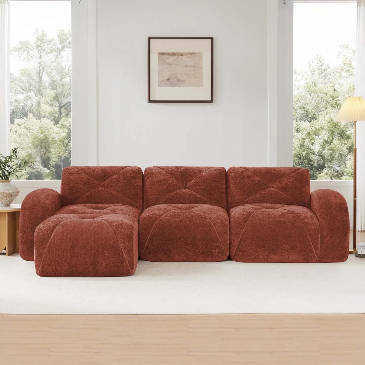 L-Shaped Orange Velvet Tufted Sofa with Ottoman K771