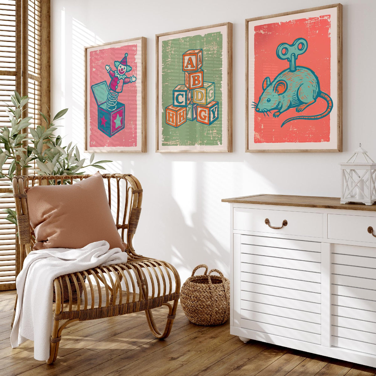 Art Prints Set of 3 Retro Linocut Style I317