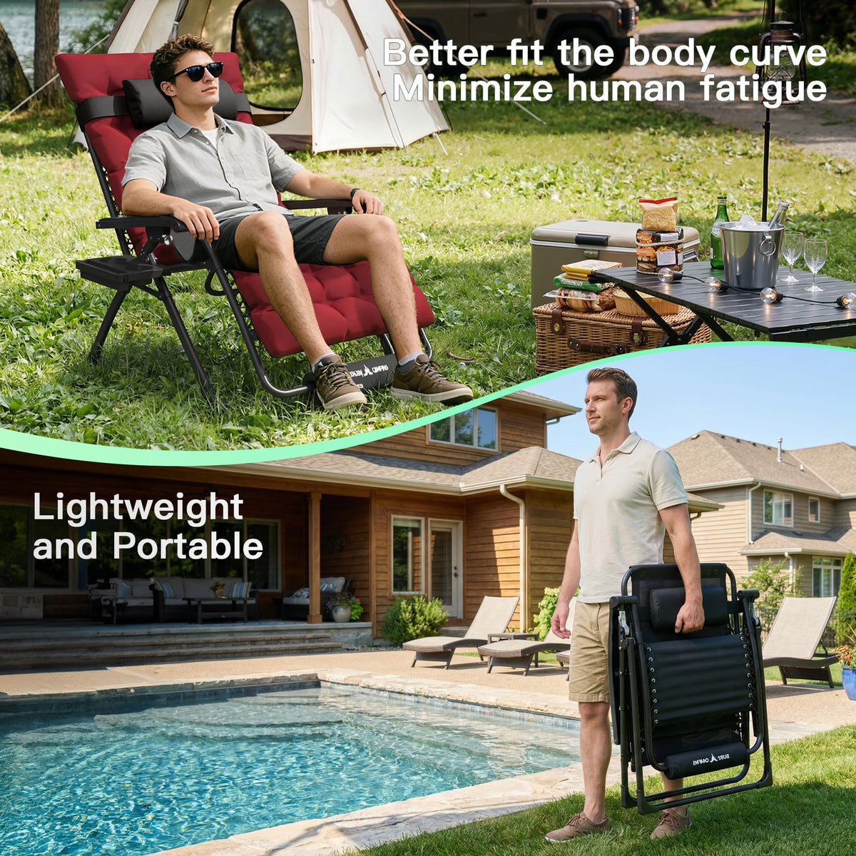Oversized Folding Reclining Patio Lounge Chair O618376