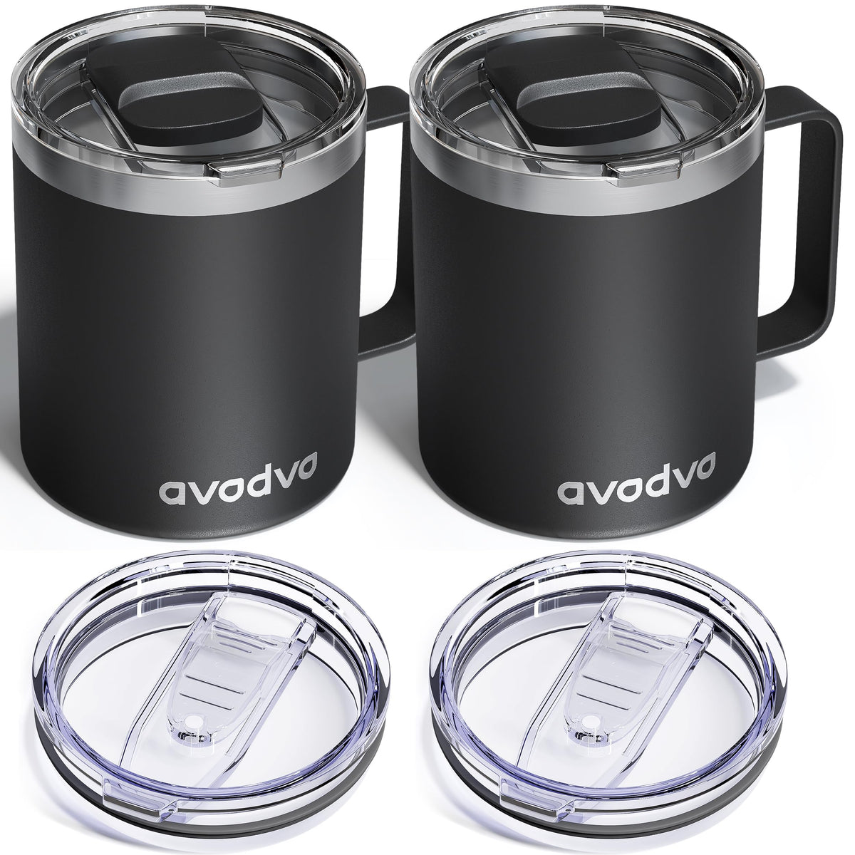 2 Pack 12oz Insulated Stainless Steel Coffee Mug with Lids R79087